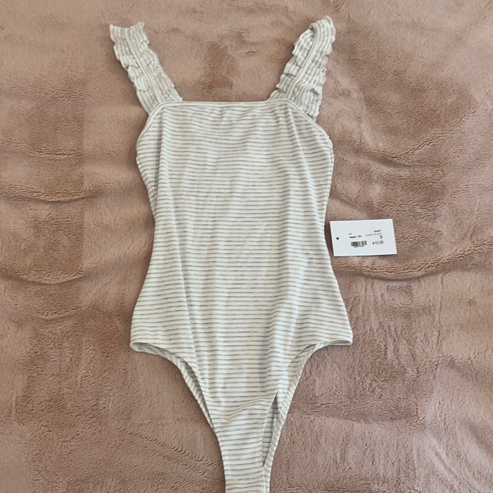 striped bodysuit with ruffled straps
